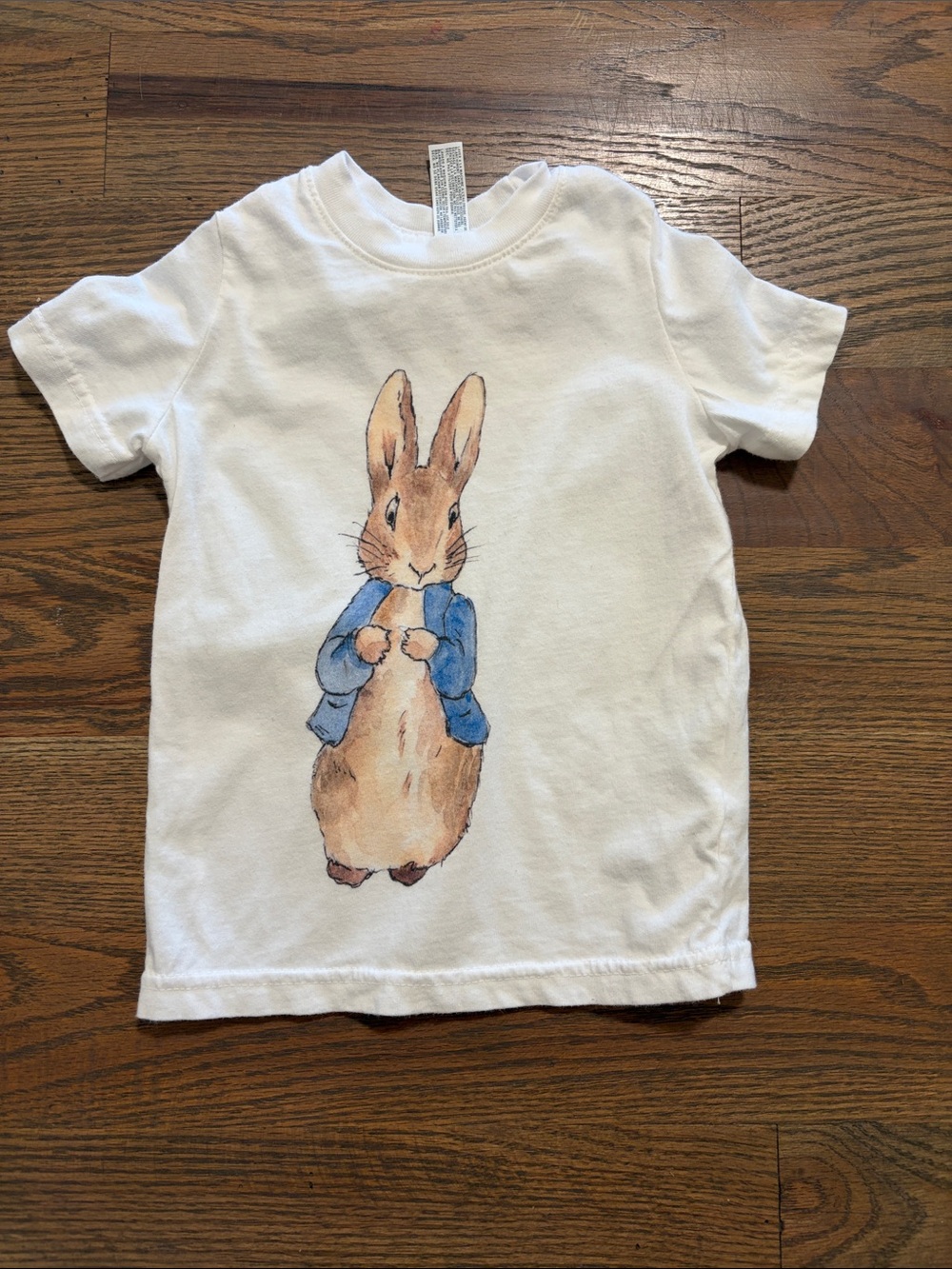 Rabbit Skins White Tee with Brown Bunny in Blue Jacket